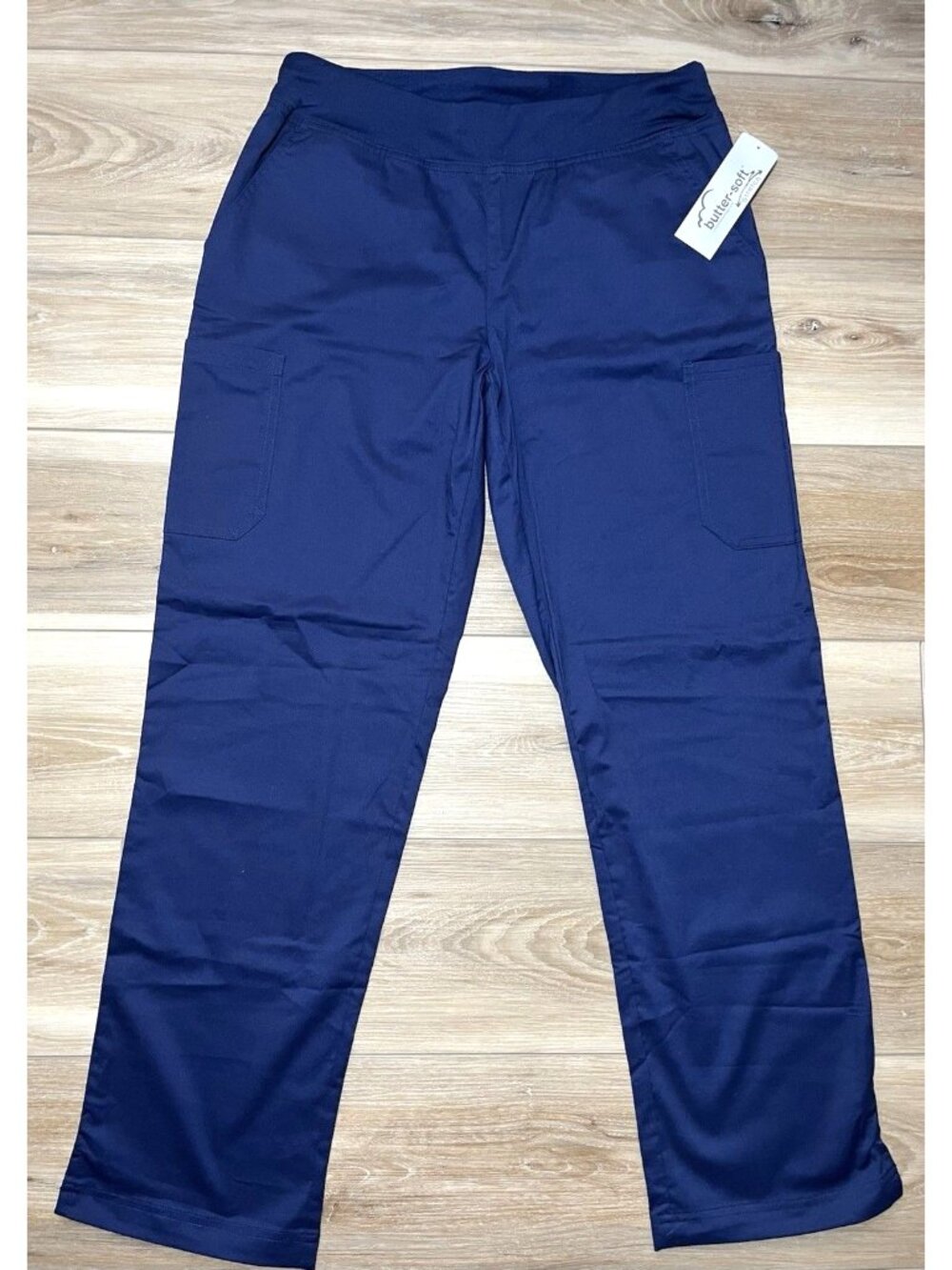 NWT Butter Soft Stretch Blue Knit Waistband Scrub Pants - Women Size Medium - Picture 1 of 12